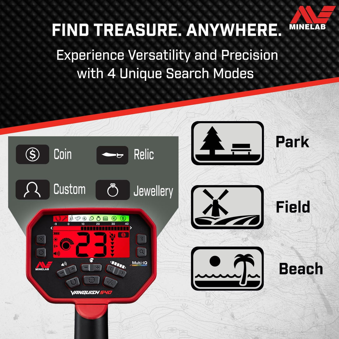 Minelab Vanquish 540 Multi-Frequency Pinpointing Metal Detector with Iron Bias & V12 12"x9" Double-D Waterproof Coil