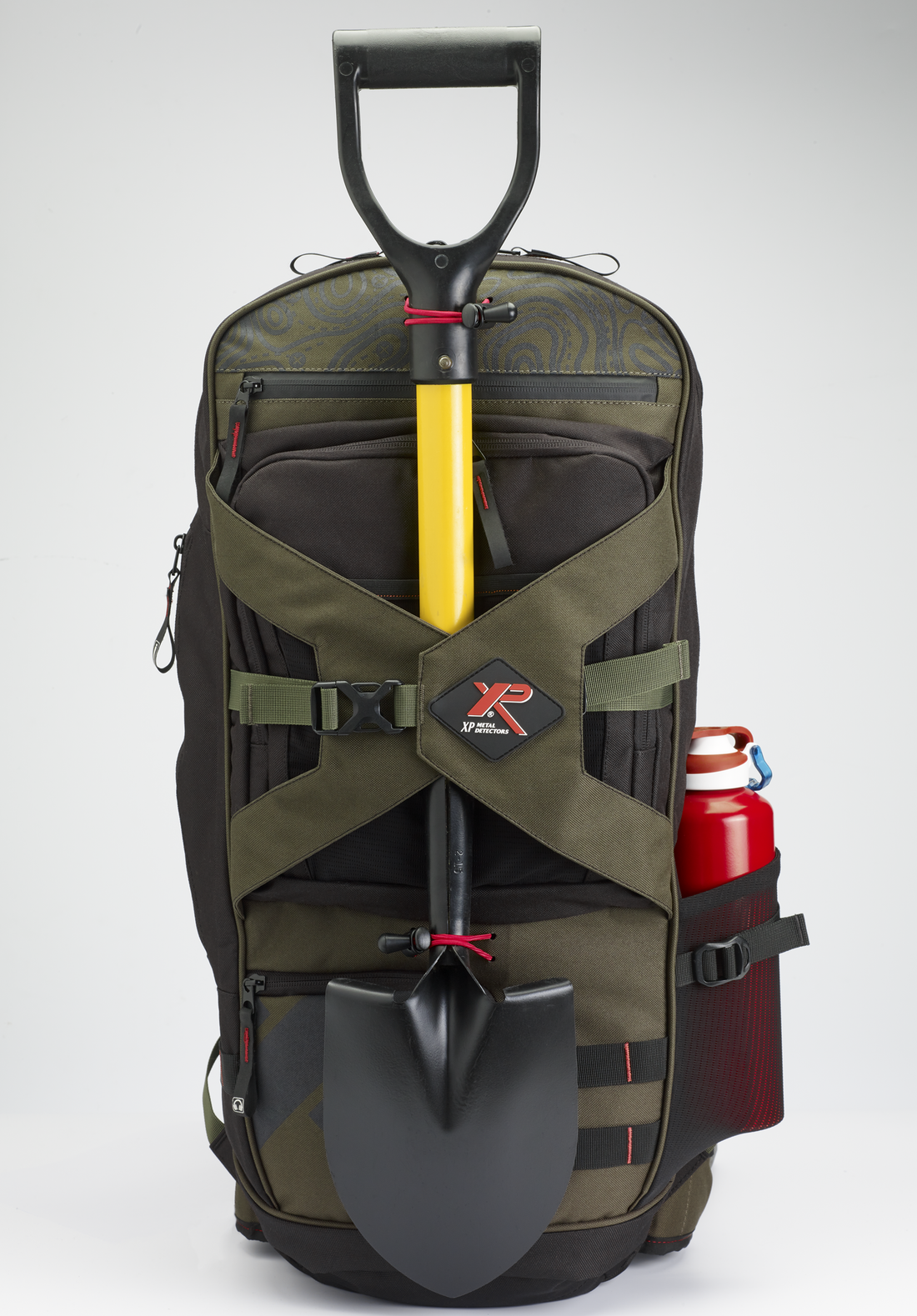 XP Metal Detector Backpack 280 shown carrying shovel