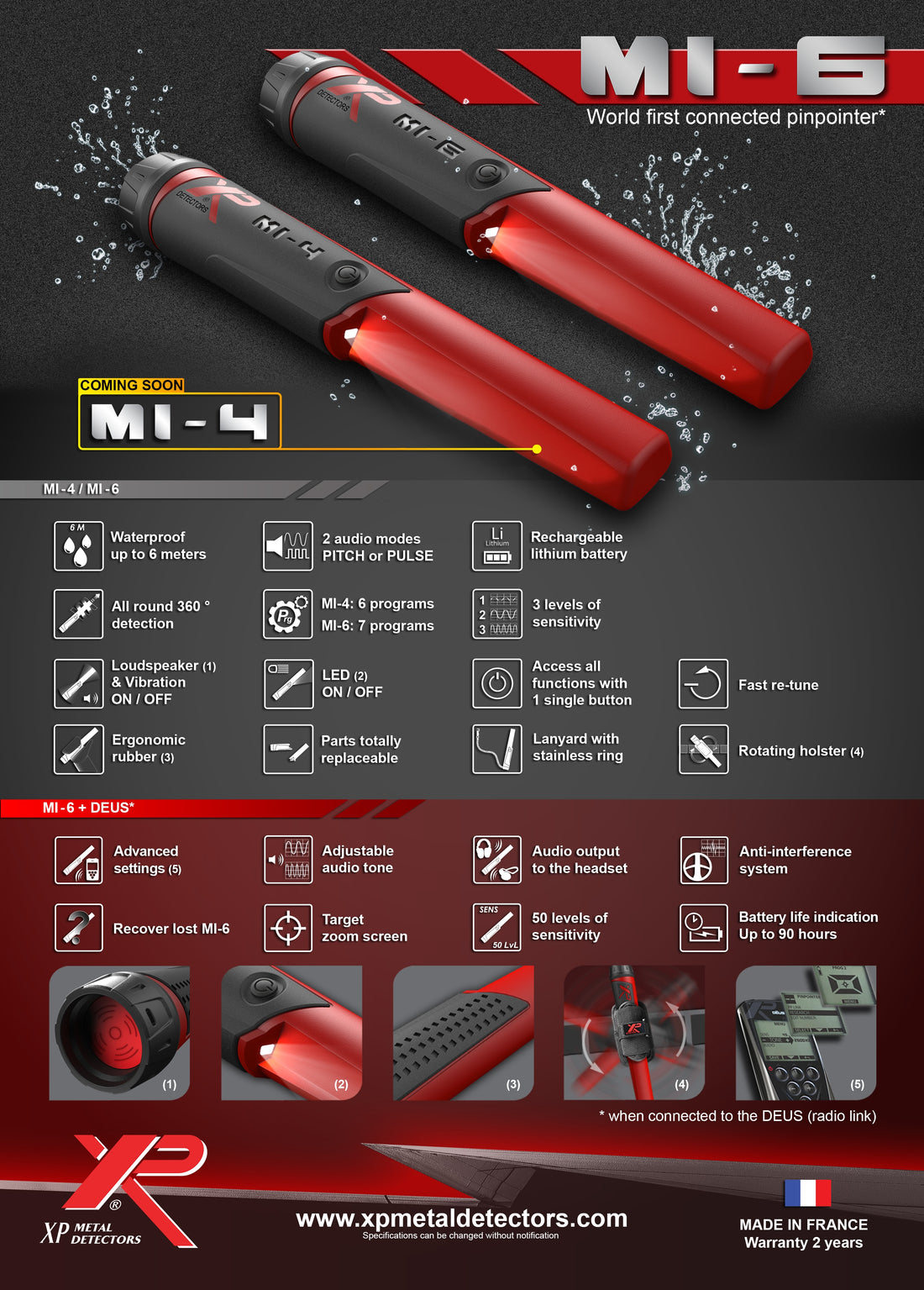 XP MI-4 Waterproof Pinpointer Metal Detector Specifications