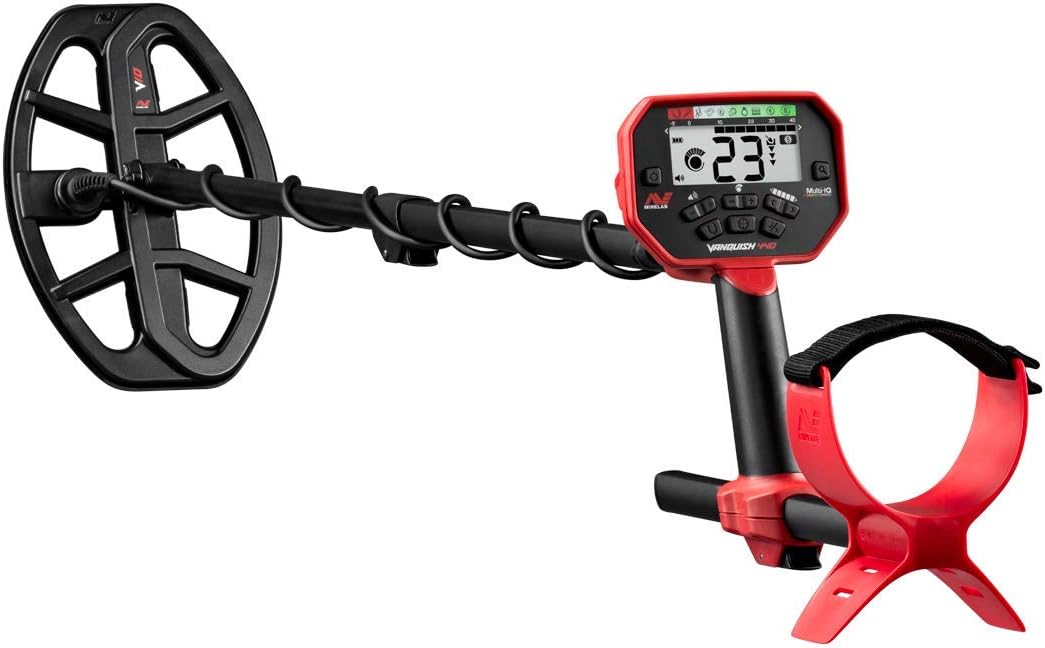 Minelab Vanquish 440 Multi-Frequency Pinpointing Metal Detector for Adults with V10 10"x7" Double-D Waterproof Coil (4 Detect Modes, Wired Headphones & Rain Cover Included)