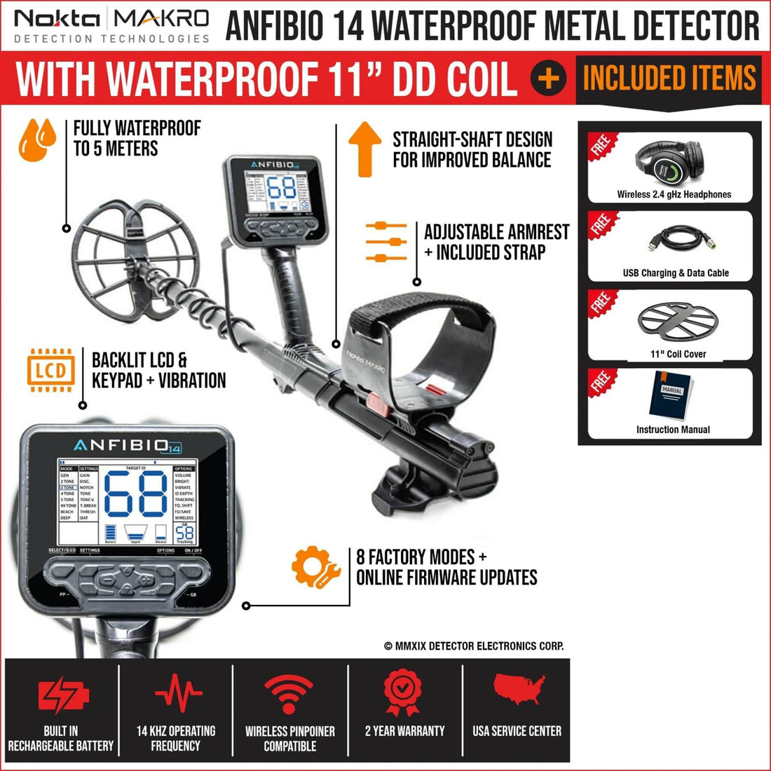Nokta Makro Anfibio 14 Waterproof Metal Detector - See Included Items