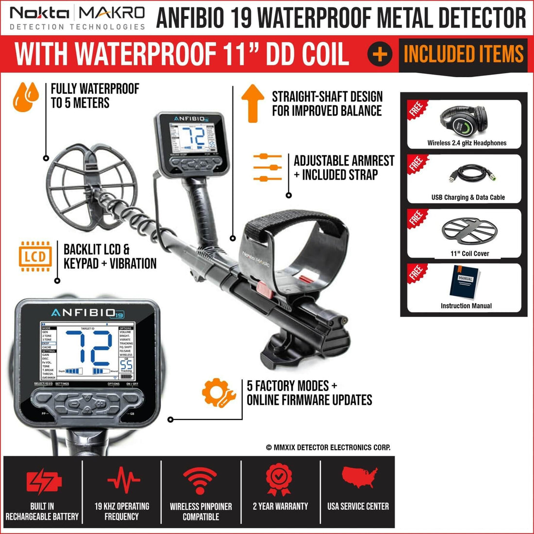 Nokta Makro Anfibio 19 Waterproof Metal Detector - See Included Items