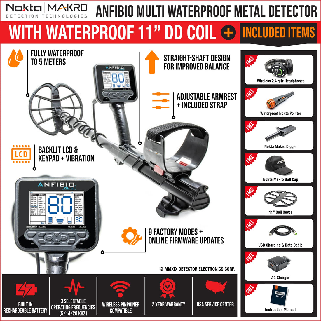 Nokta Makro Anfibio Multi Frequency Waterproof Metal Detector - See Included Items