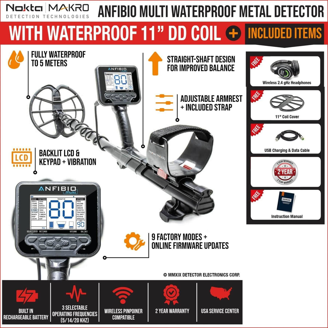 Nokta Makro Anfibio Multi Frequency Waterproof Metal Detector - See Included Items
