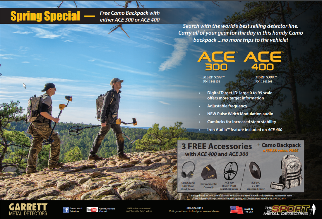 Garrett Ace 300 Metal Detector with 7 x 10" Waterproof Coil + Bonus Pack