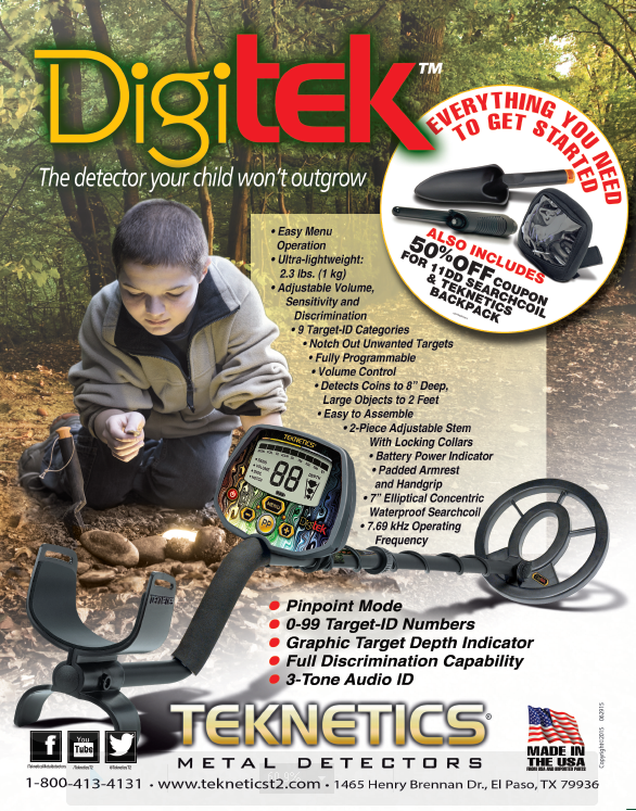 Teknetics DigiTek Metal Detector with Waterproof 7" Coil for Teens and Tweens + Bonus Pack