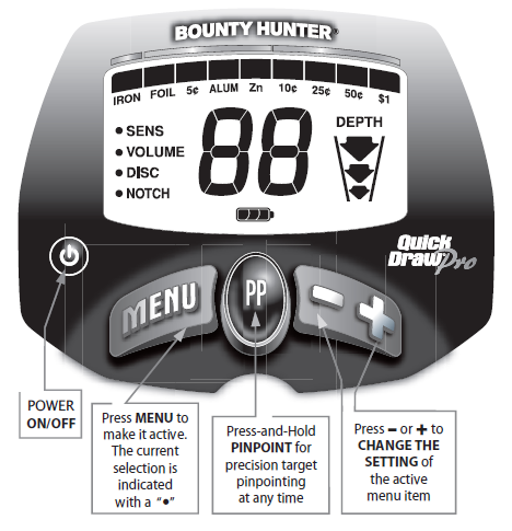 Bounty Hunter Quick Draw Pro Metal Detector with 10" Waterproof Elliptical Search Coil + Bonus Pack
