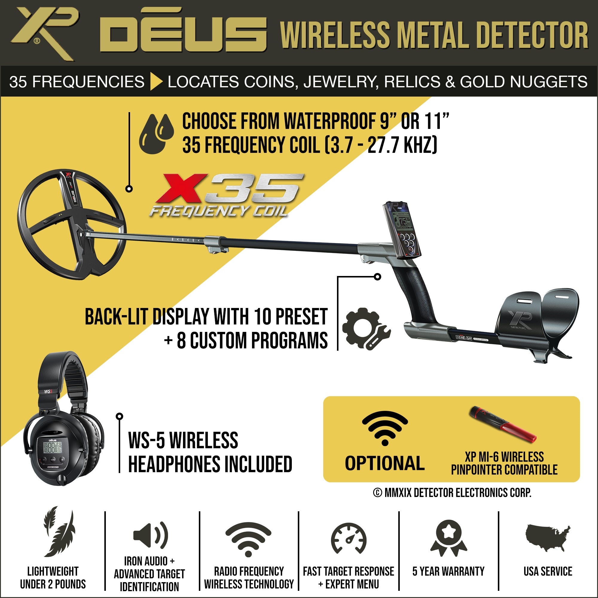 XP Deus Metal Detector with WS5 Full Sized Wireless Headphones 通販 