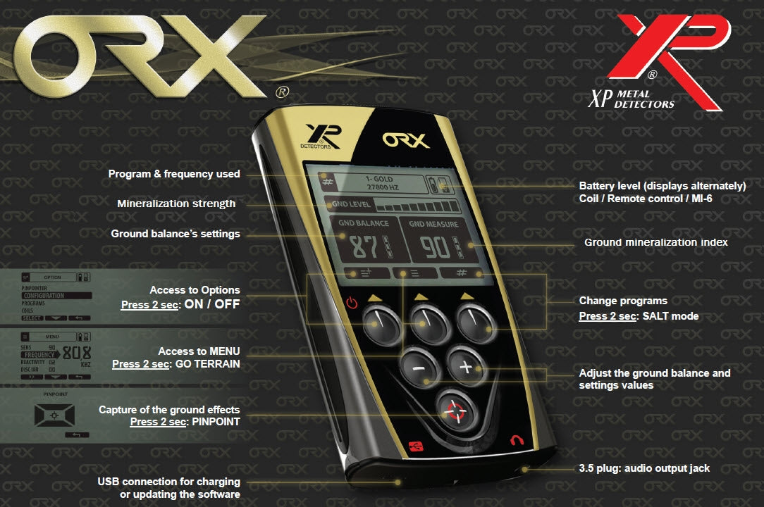 XP ORX Wireless Metal Detector Back-lit Display Functions
