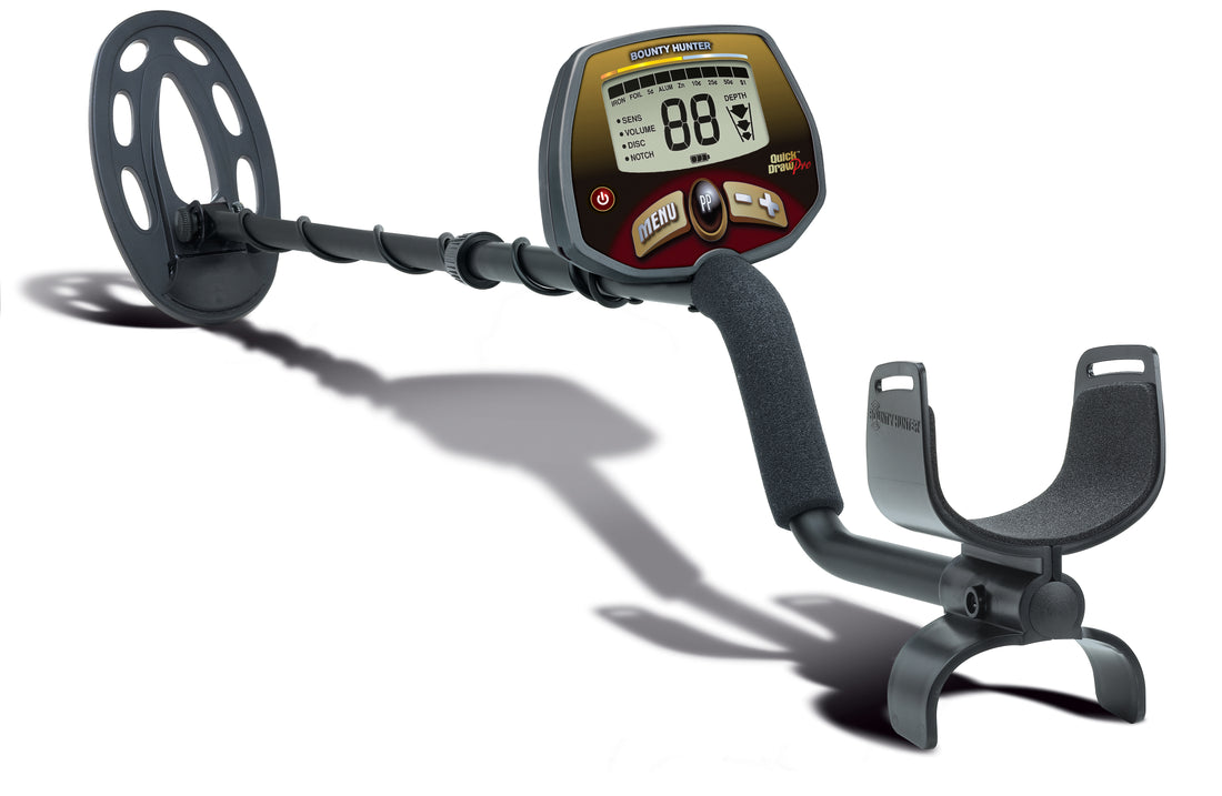 Bounty Hunter Quick Draw Pro Metal Detector with 10" Waterproof Elliptical Search Coil + Bonus Pack